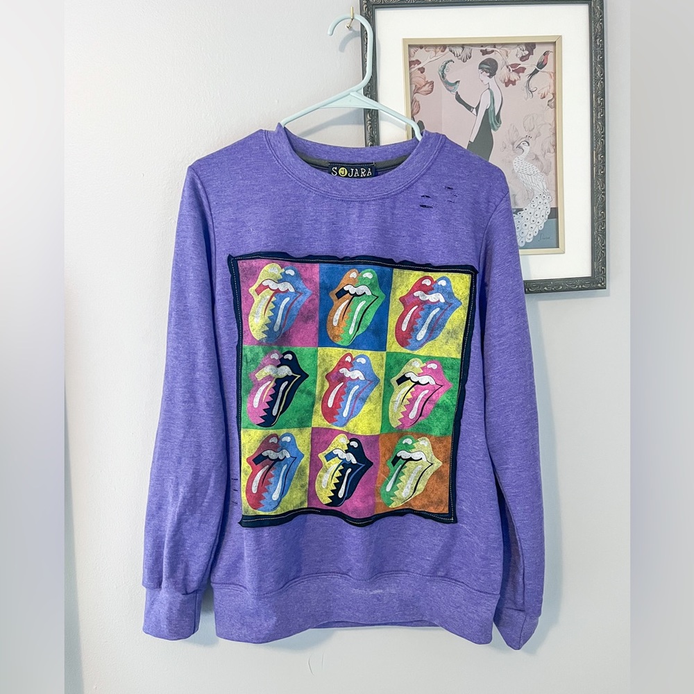 Sojara Rolling Stone Tongue Distressed Vintage Sweatshirt
